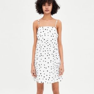 Zara White Black Polka Dot Strappy Mini Dress NWT